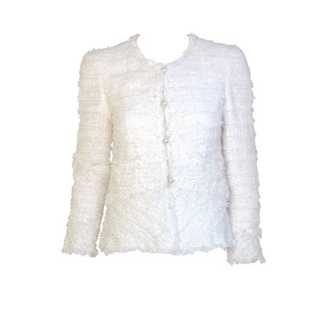 estate chanel coat white fringe pearl buttons|pre owned Chanel blazers.